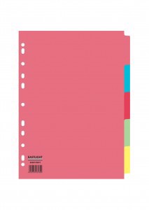 Office Subject Dividers 5-Part Recycled Card Multipunched 155gsm A4 Assorted